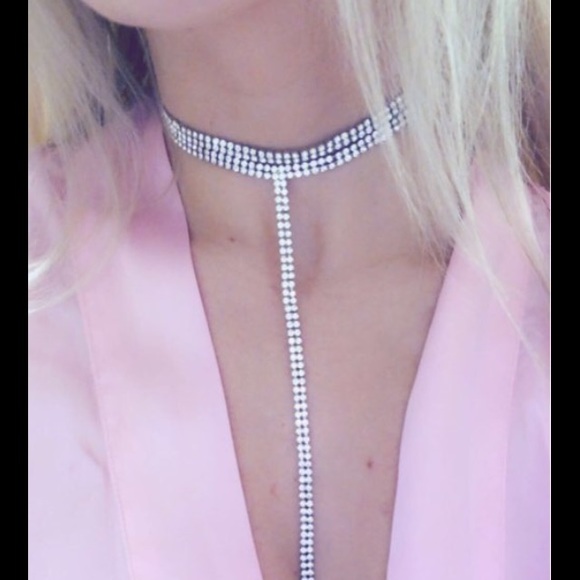 3/$30 Double Long Silver Sparkling Choker Necklace - Picture 3 of 5